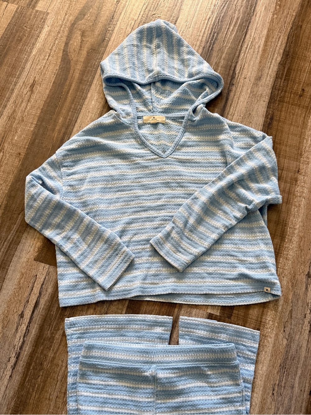 Rip Curl Girls Blue White Striped Hoodie Flare Pants Set Size 12
